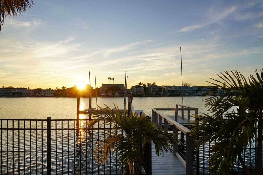 Sunset over the water from the dock